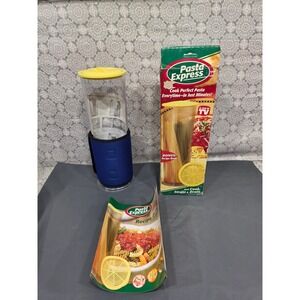 Pasta Express Microwave Pasta Cooker Strainer Yellow Lid Recipe Book Included